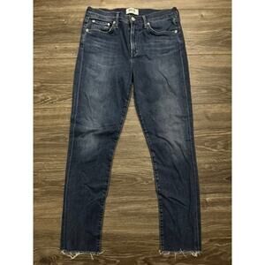 Agolde Sophie High Rise Raw Hem Blue Jeans Crop Skinny Stretch size 28